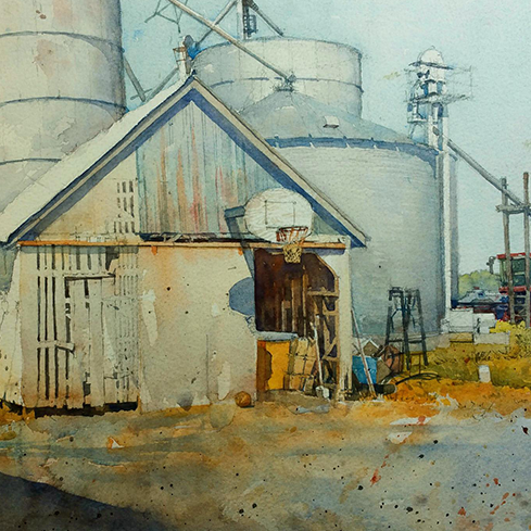14th Annual PleinAir Salon Online Art Competition watercolor painting of building by Richard Sneary