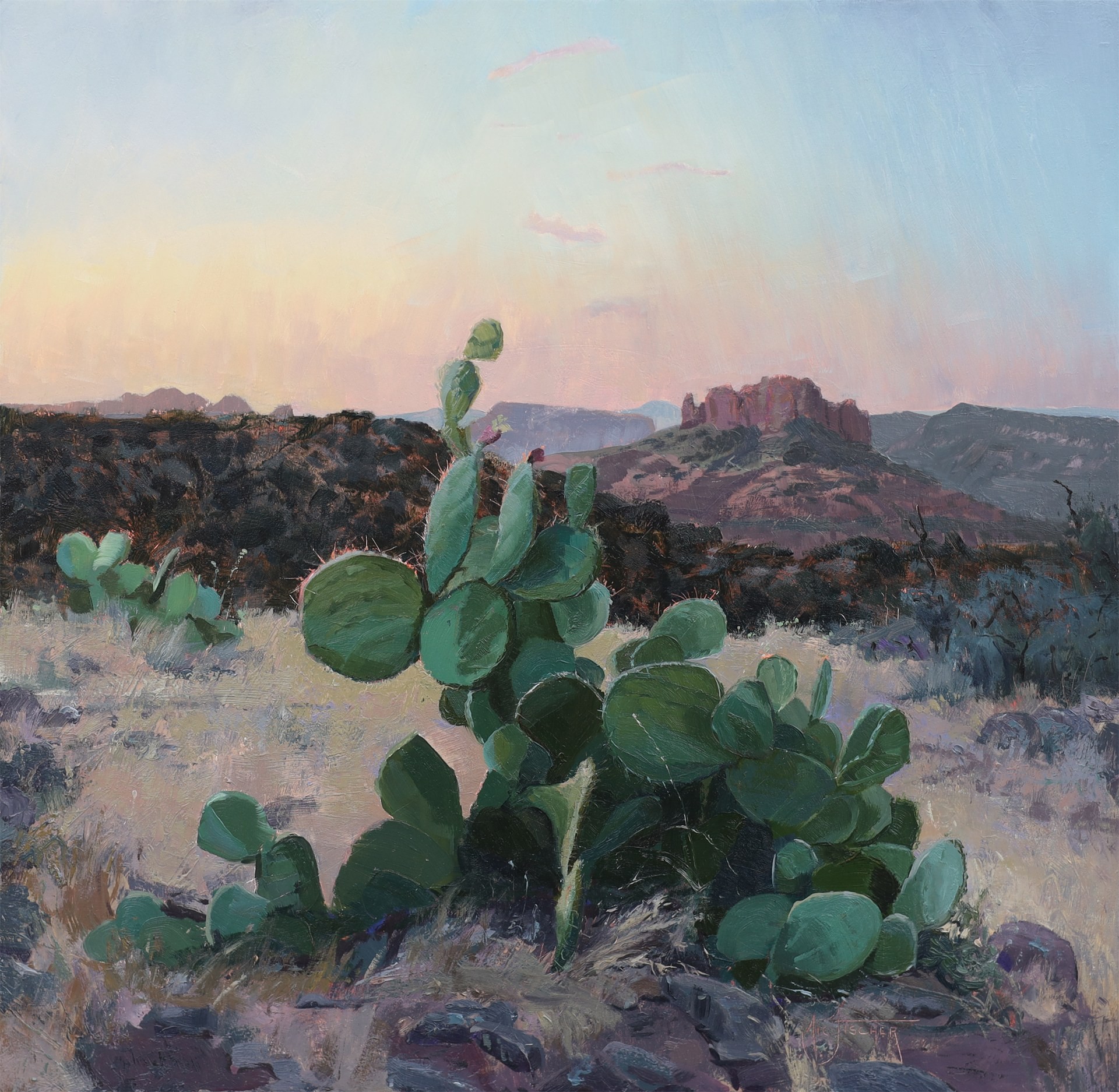 PleinAir Magazine's 13th Annual PleinAir Salon Art Competition February 2024 Winner Nic Fischer Oil painting of desert cactus