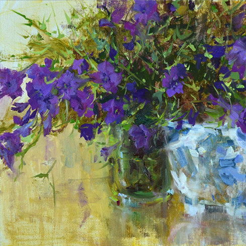 14th Annual PleinAir Salon Online Art Competition Floral category violet floral painting by Lori Putnam