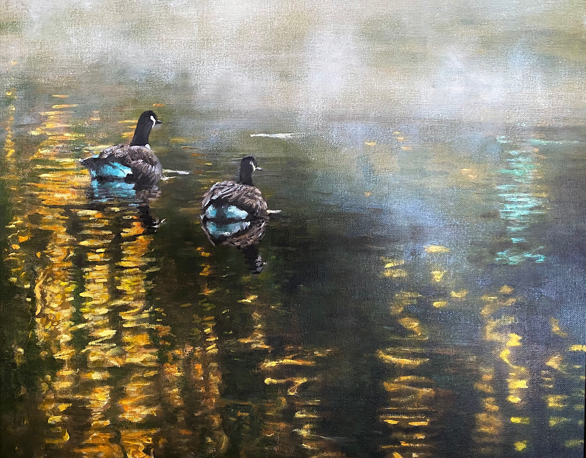 PleinAir Magazine's 13th Annual PleinAir Salon Art Competition February 2024 Top 100 Emi Shigeno painting of Canada geese on water
