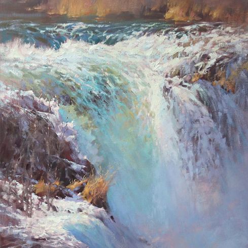 14th Annual PleinAir Salon Online Art Competition Water Category painting of falls by Barbara Jaenicke