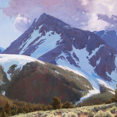 PleinAir Magazine's 13th Annual PleinAir Salon Art Competition February 2024 Top 100 Ellie Wilson painting of snow on mountains and meadow