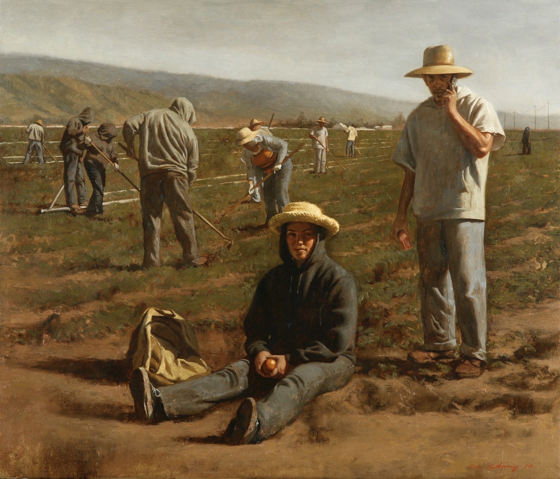 13th Annual PleinAir Salon Annual Competition Top 25 Finalist Warren Chang Fall Tilling migrant workers taking a break in a field