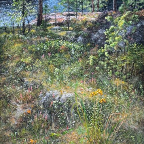 PleinAir Magazine's 14th Annual PleinAir Salon Art Competition January 2025 landscape category oil painting of forest flowers and stream by Charlotte von Weissenberg of Sweden
